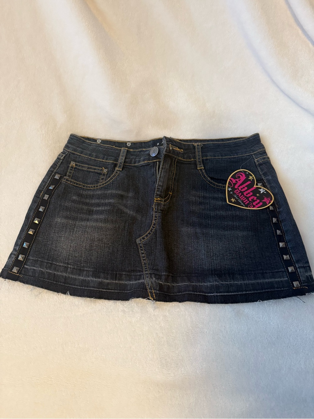 Abbey Dawn Blue Dark Wash Denim Mini Skirt with Stud Accent